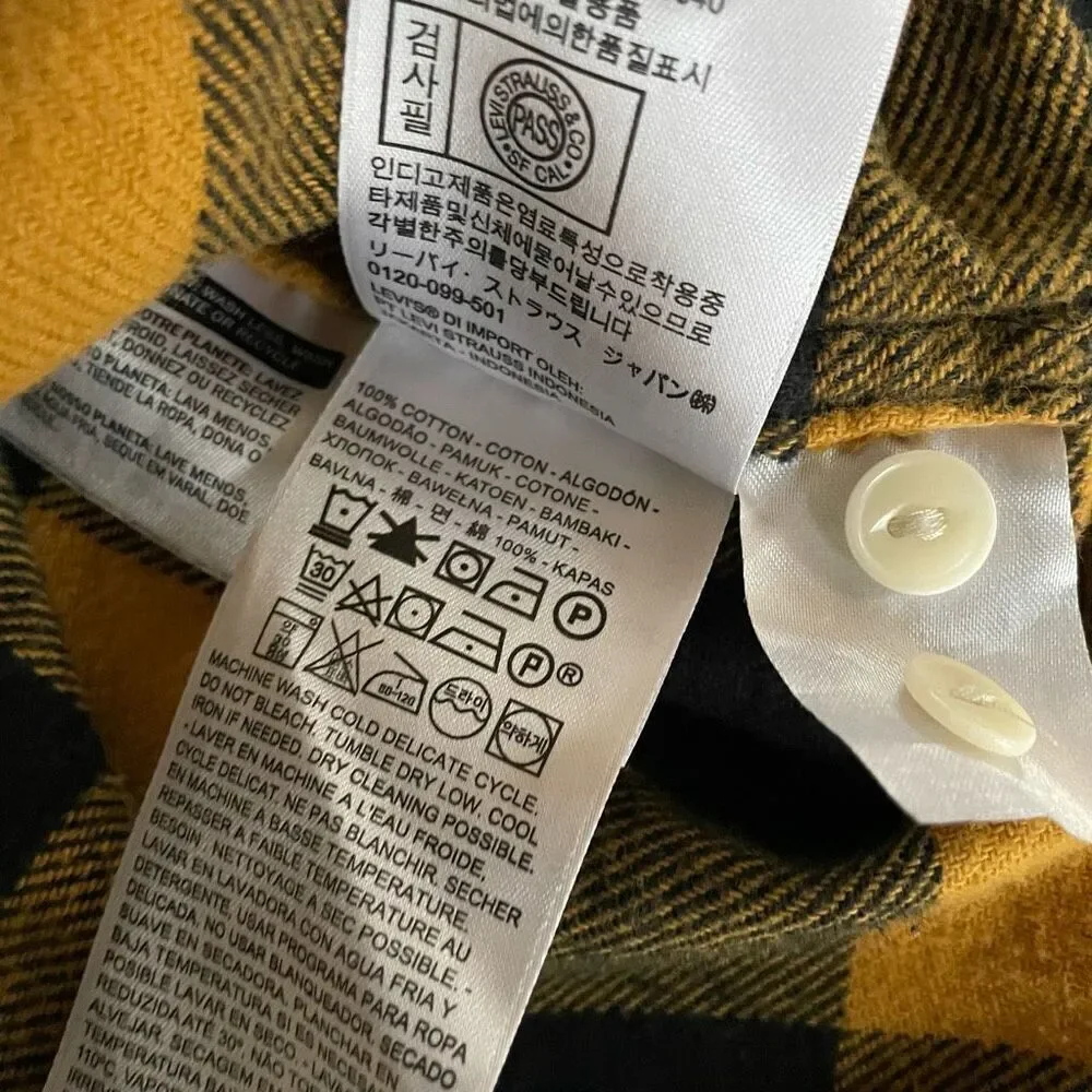 Levi’s Mustard Yellow Buffalo Plaid Button Up Hoodie Shirt S